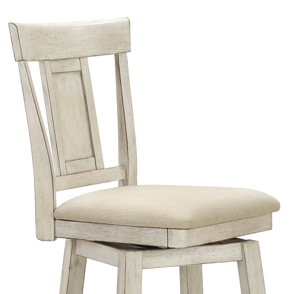 Antique White Finish Panel Back  Swivel Chair W/ Beige Linen Seat. Picture 8