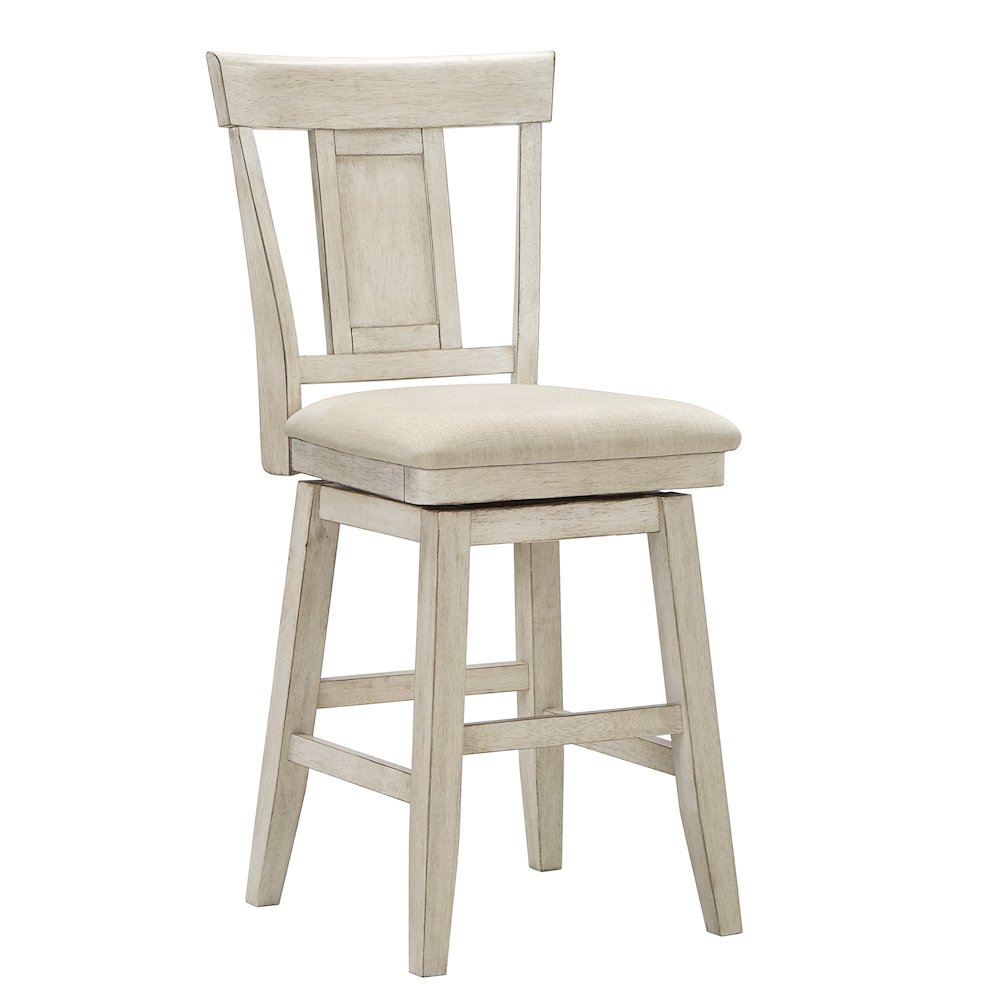 Antique White Finish Panel Back  Swivel Chair W/ Beige Linen Seat. Picture 5