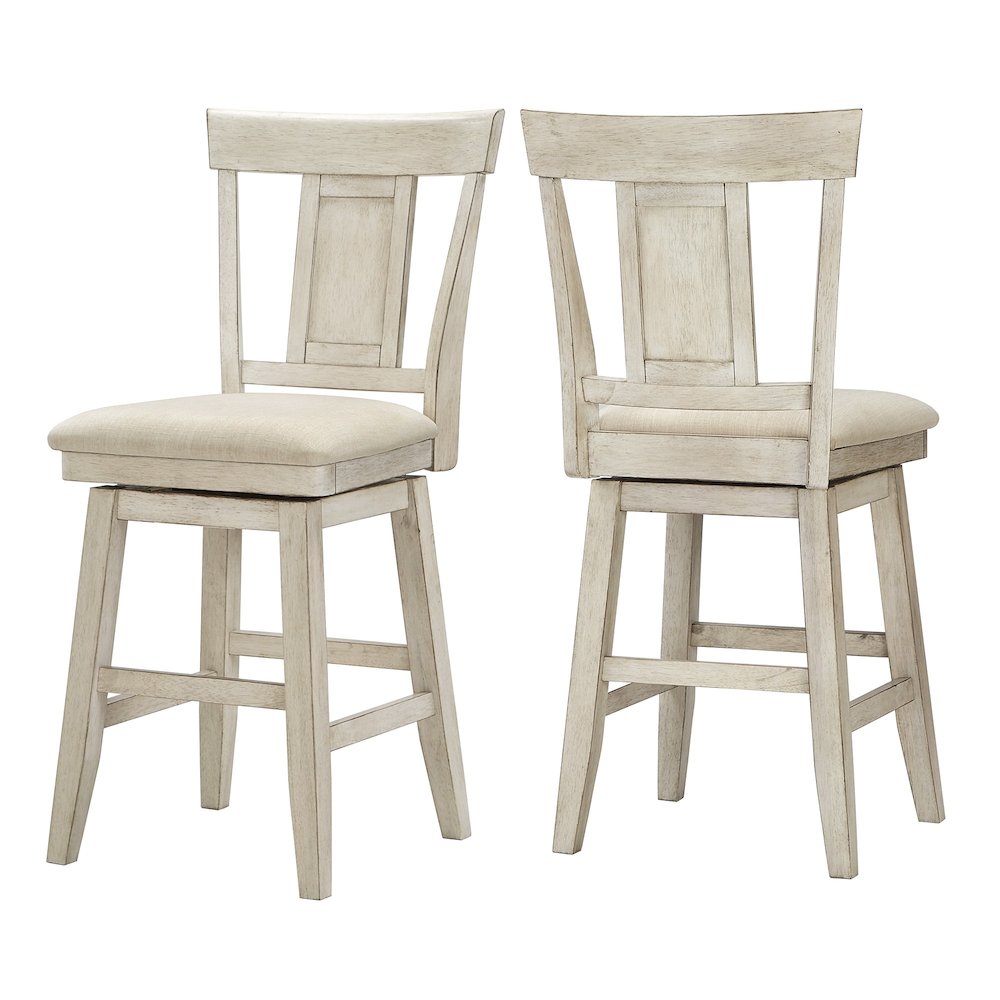 Antique White Finish Panel Back  Swivel Chair W/ Beige Linen Seat. Picture 9
