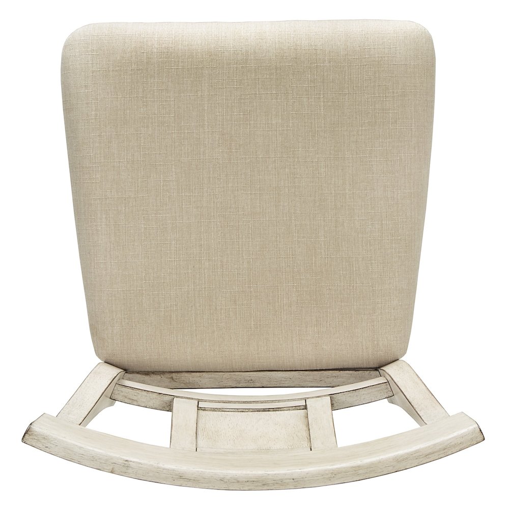 Antique White Finish Panel Back  Swivel Chair W/ Beige Linen Seat. Picture 6