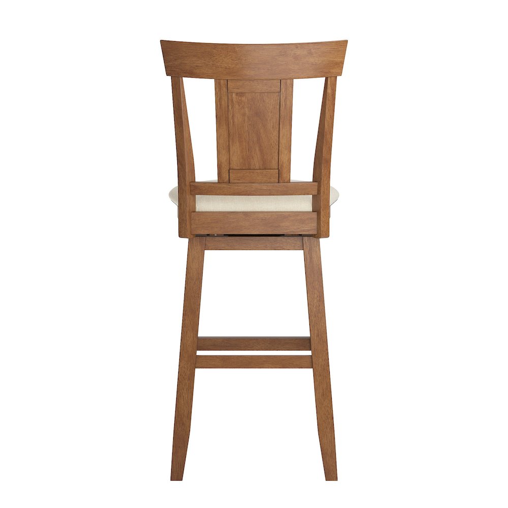Oak Finish Panel Back Swivel Chair W/ Beige Linen Seat. Picture 5