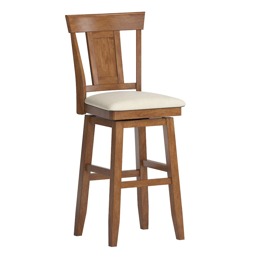 Oak Finish Panel Back Swivel Chair W/ Beige Linen Seat. Picture 3