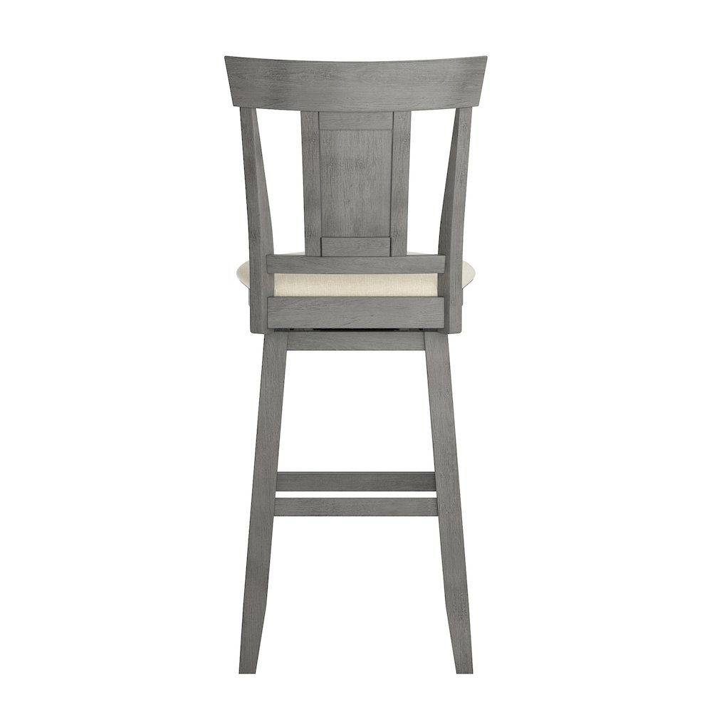 Antique Grey Finish Panel Back Swivel Chair W/ Beige Linen Seat. Picture 5