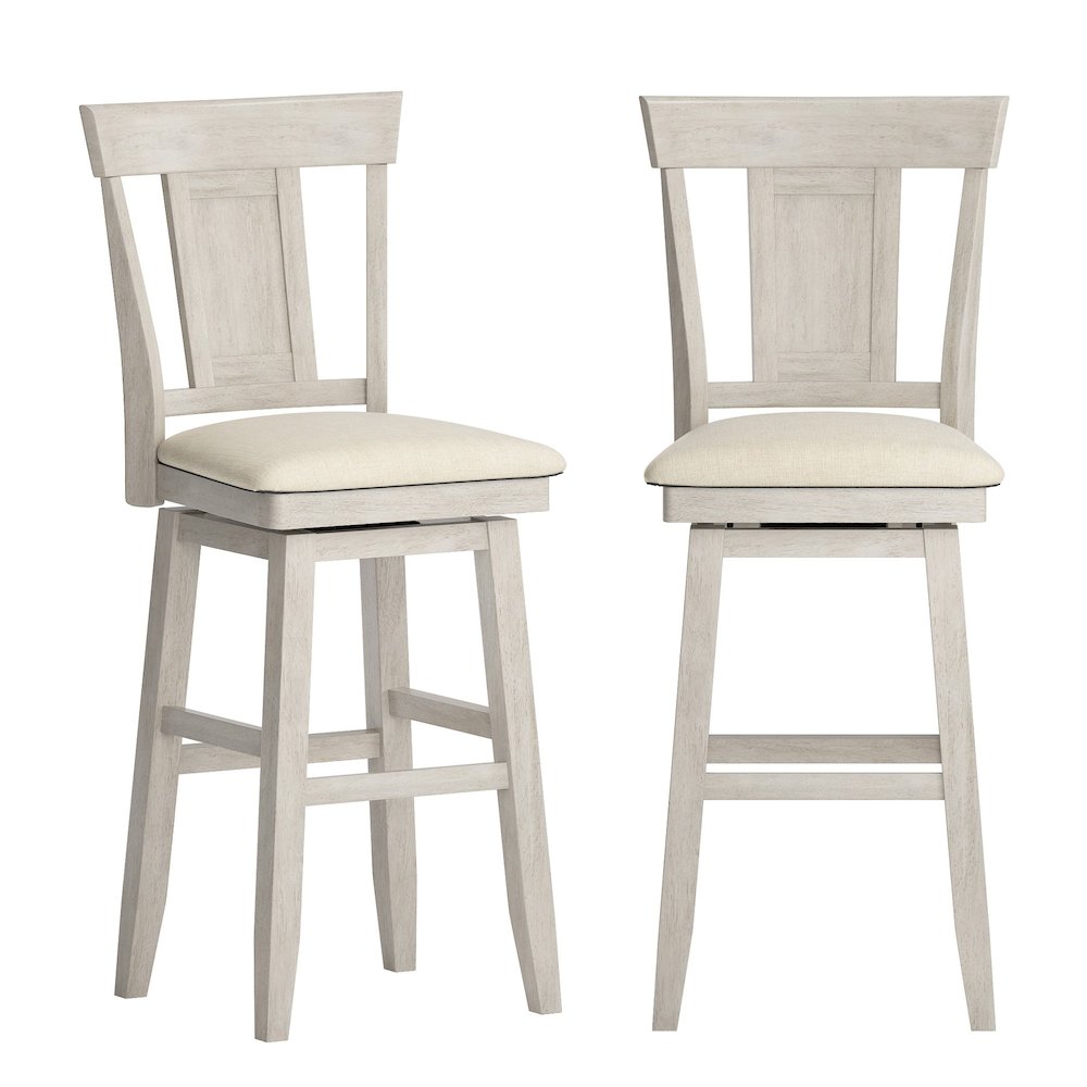 Antique White Finish Panel Back Swivel Chair W/ Beige Linen Seat. Picture 1