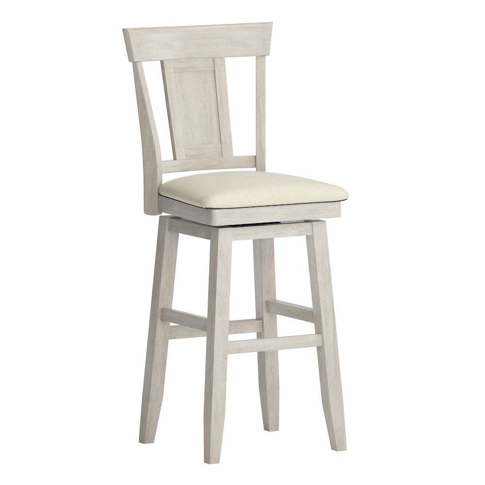 Antique White Finish Panel Back Swivel Chair W/ Beige Linen Seat. Picture 3