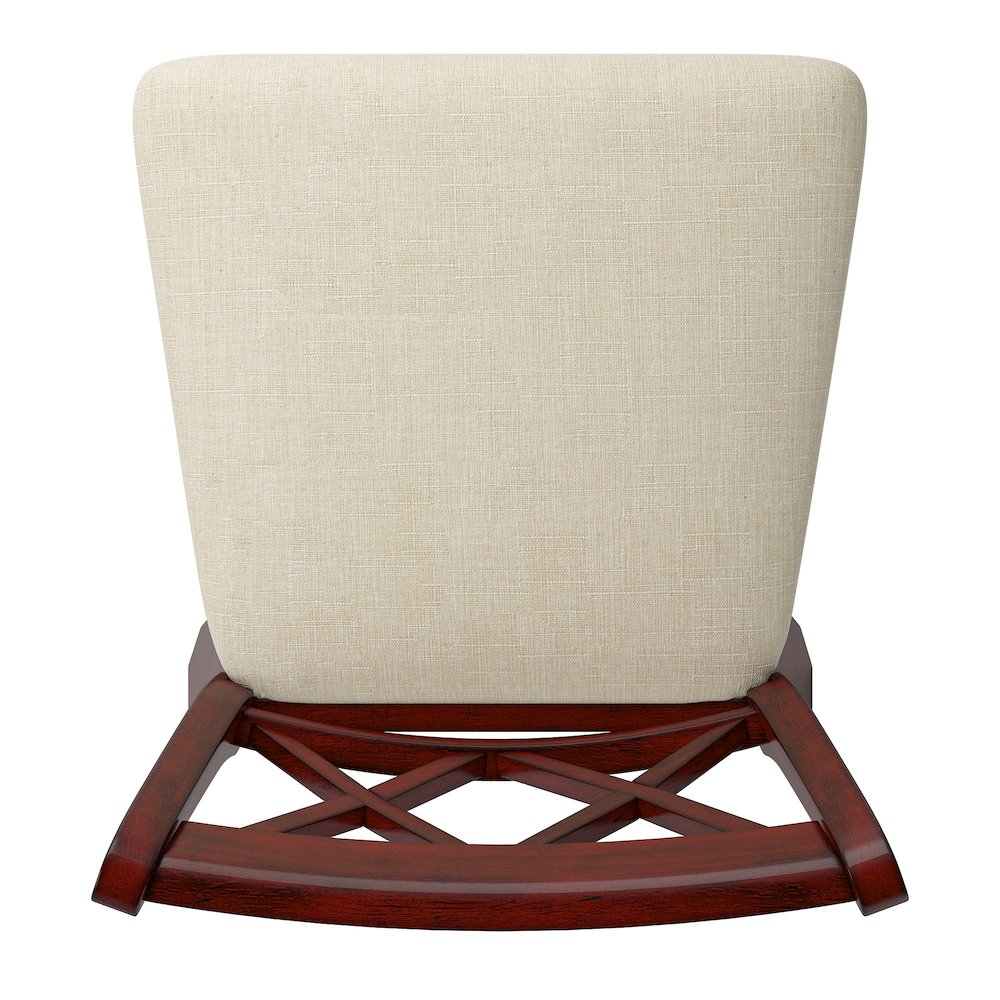 Antique Berry Finish Double X Back Swivel Chair W/ Beige Linen Seat. Picture 6