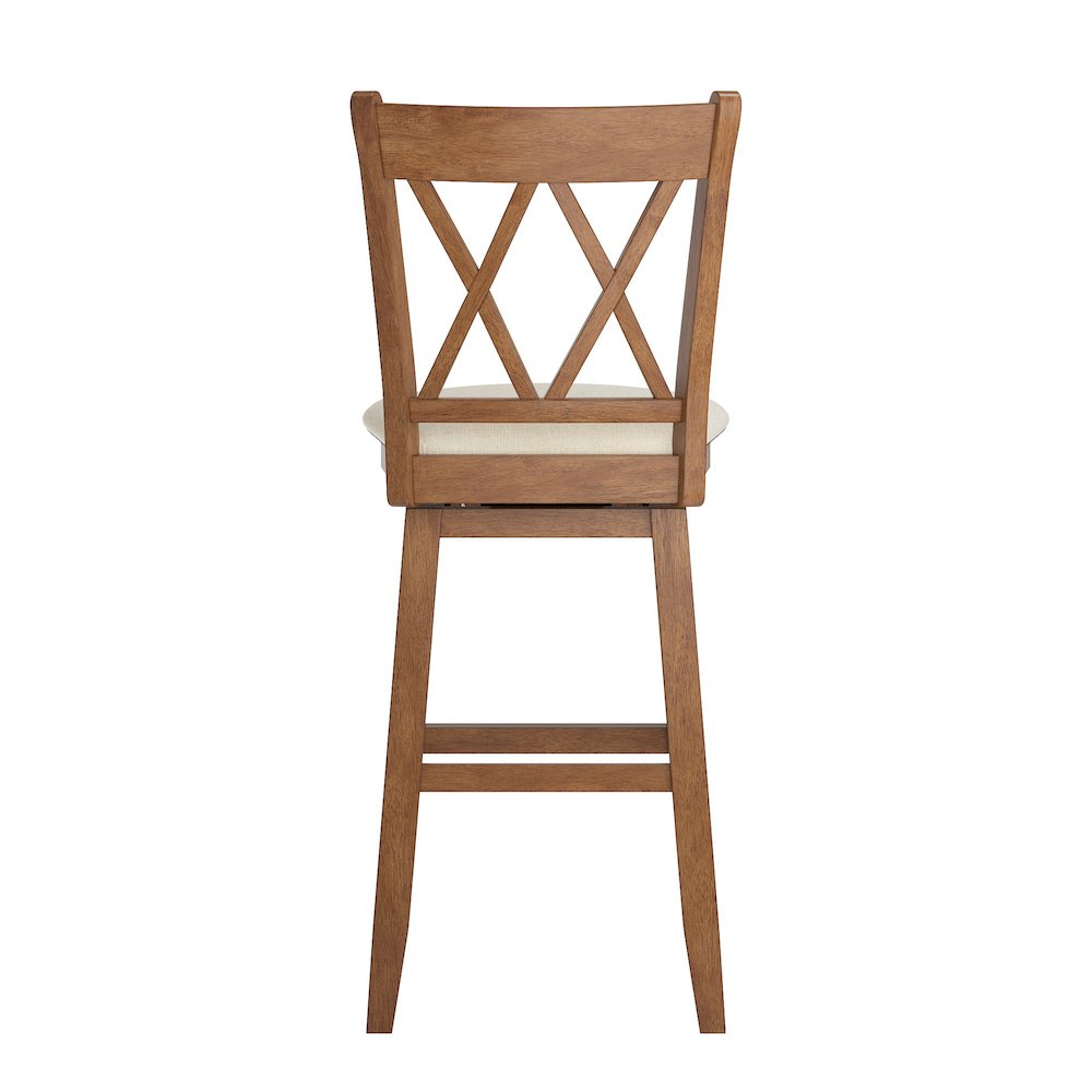 Oak Finish Double X Back Swivel Chair W/ Beige Linen Seat. Picture 5