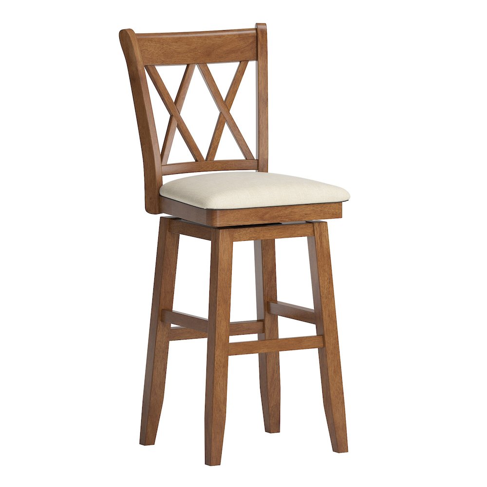 Oak Finish Double X Back Swivel Chair W/ Beige Linen Seat. Picture 3