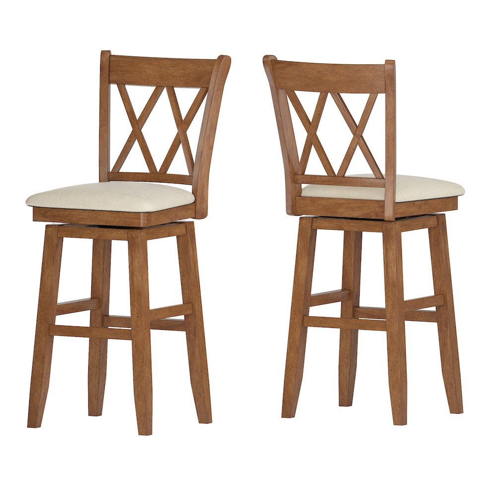 Oak Finish Double X Back Swivel Chair W/ Beige Linen Seat. Picture 6