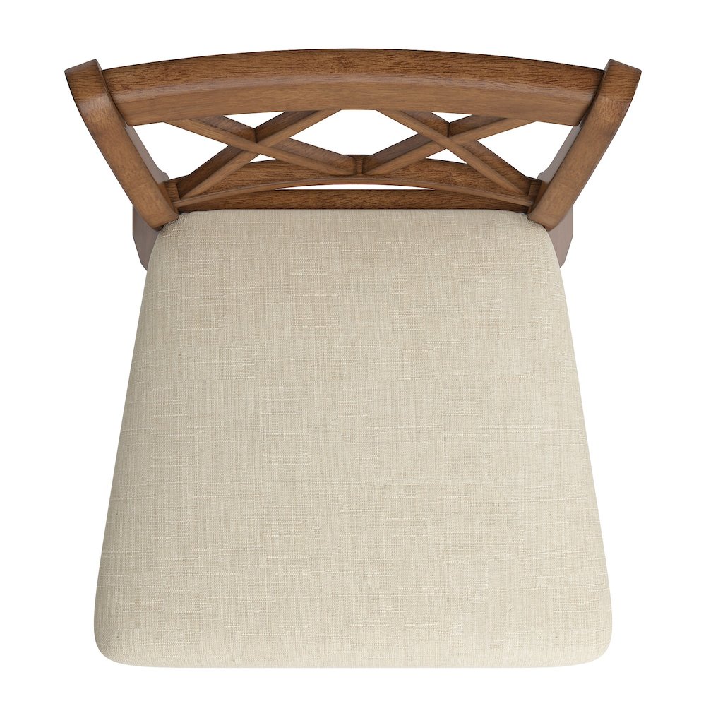 Oak Finish Double X Back Swivel Chair W/ Beige Linen Seat. Picture 4