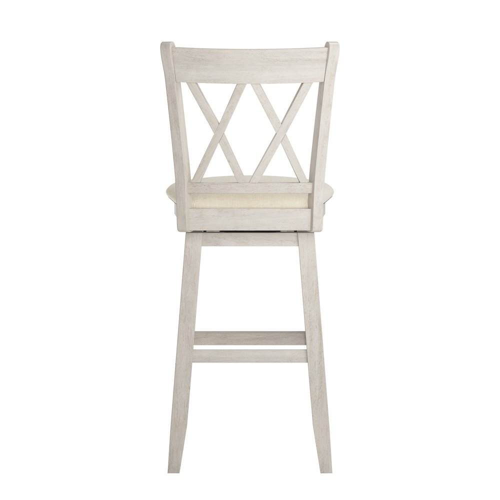 Antique White Finish Double X Back Swivel Chair W/ Beige Linen Seat. Picture 5