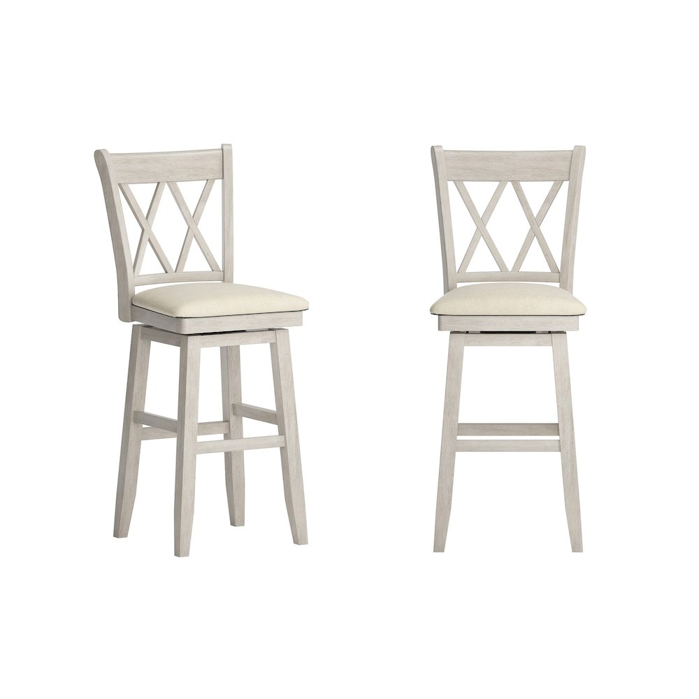 Antique White Finish Double X Back Swivel Chair W/ Beige Linen Seat. Picture 1