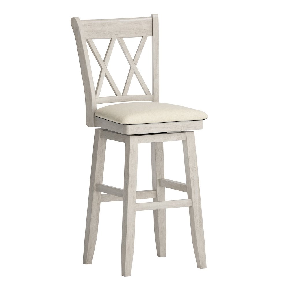 Antique White Finish Double X Back Swivel Chair W/ Beige Linen Seat. Picture 3