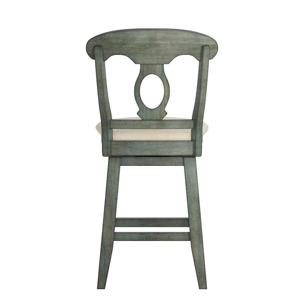 Antique Sage Finish Napoleon Back Swivel Chair W/ Beige Linen Seat. Picture 7