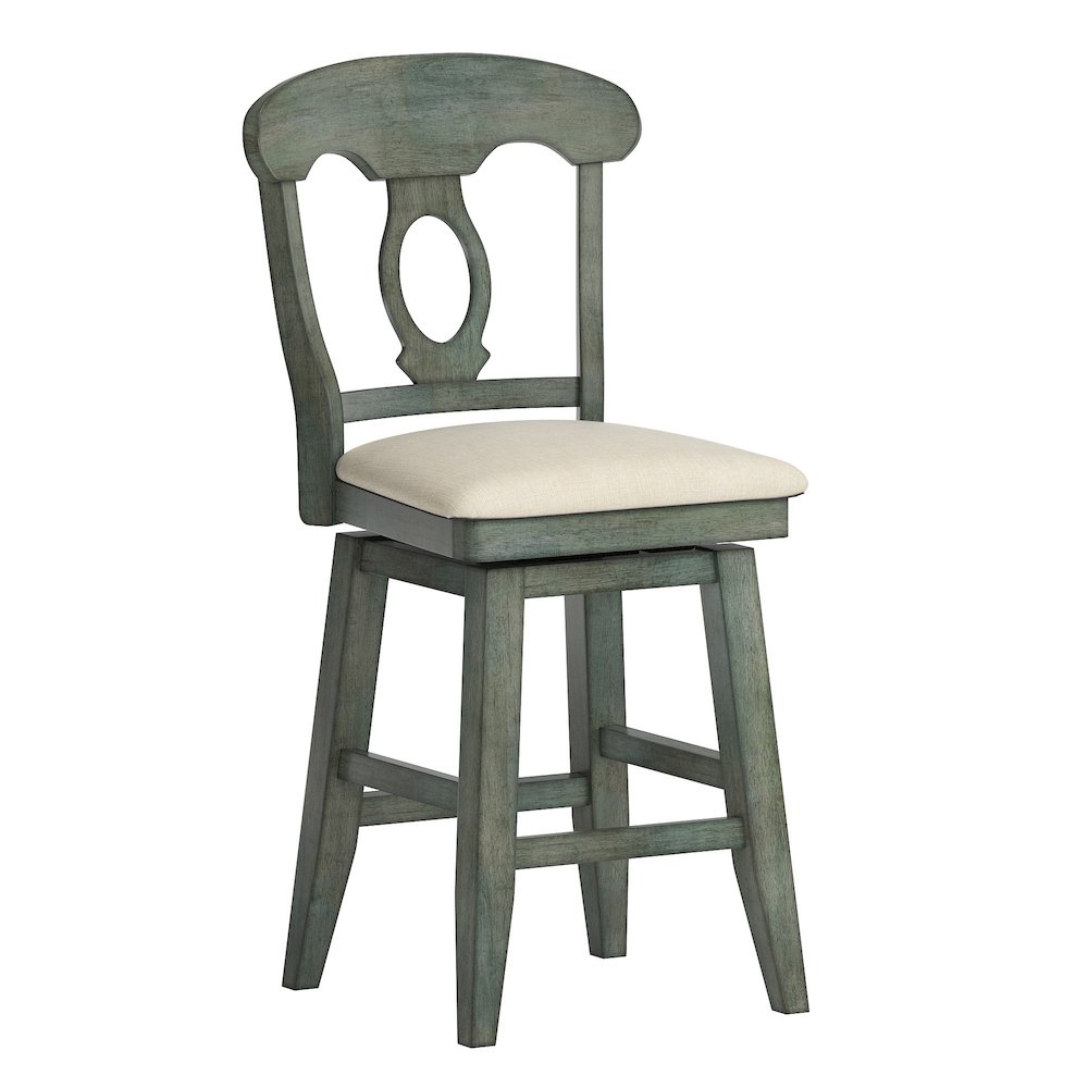 Antique Sage Finish Napoleon Back Swivel Chair W/ Beige Linen Seat. Picture 5