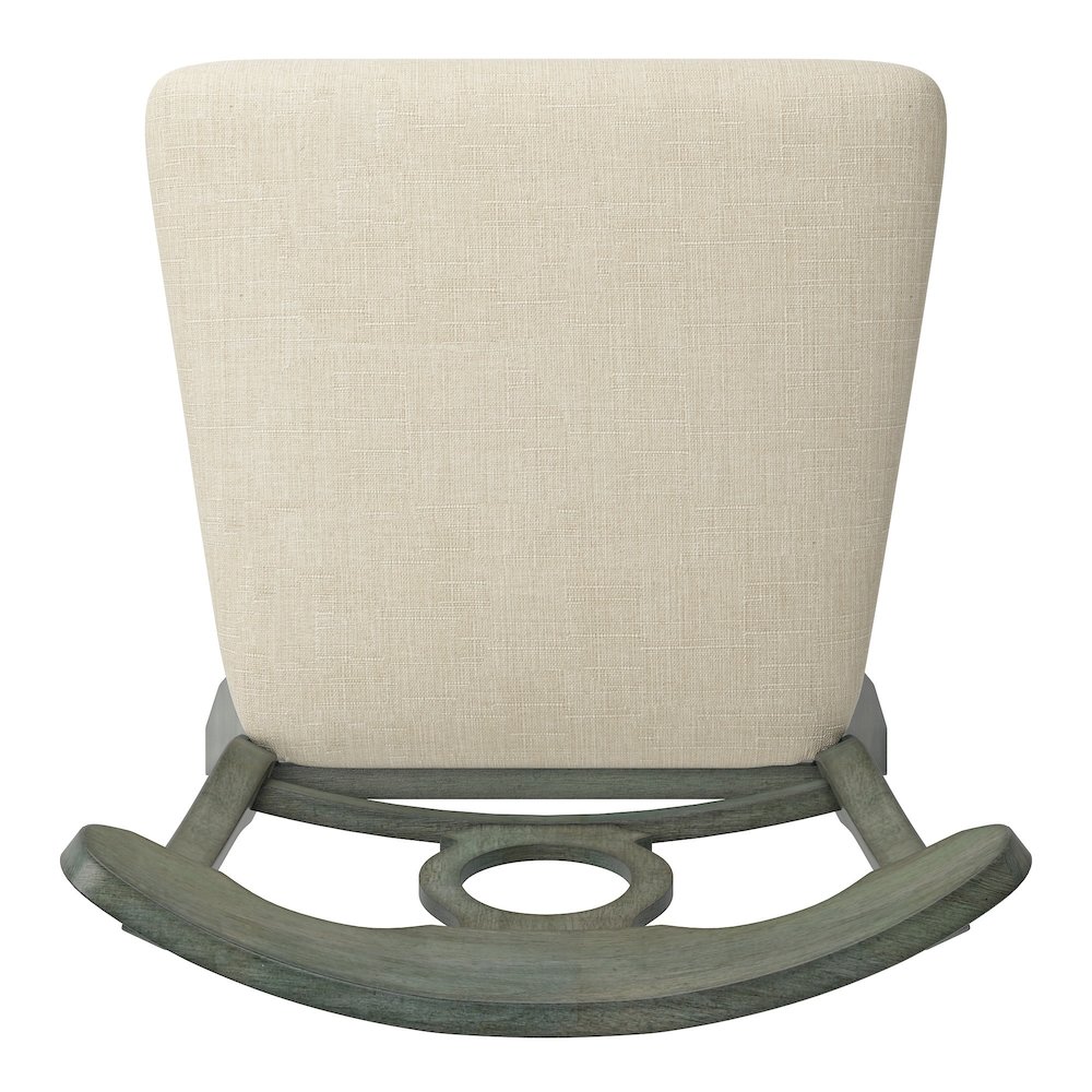 Antique Sage Finish Napoleon Back Swivel Chair W/ Beige Linen Seat. Picture 6