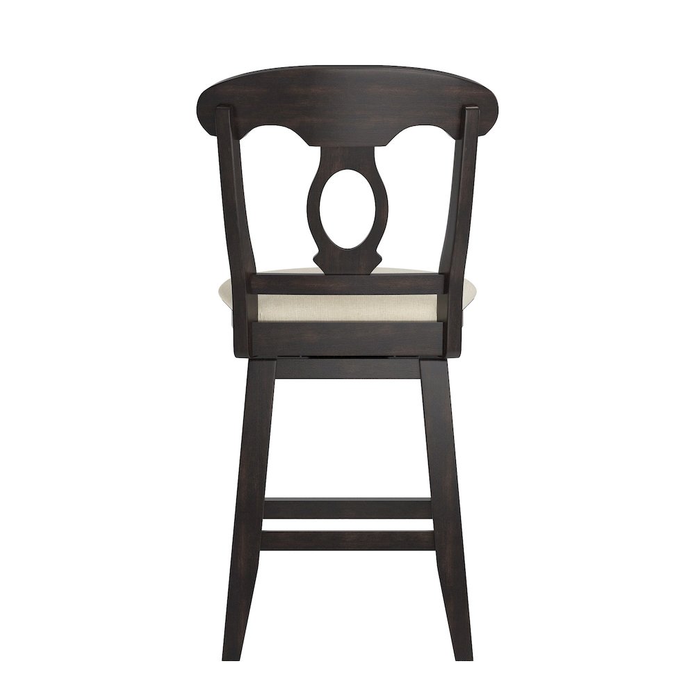 Antique Black Finish Napoleon Back Swivel Chair W/ Beige Linen Seat. Picture 7