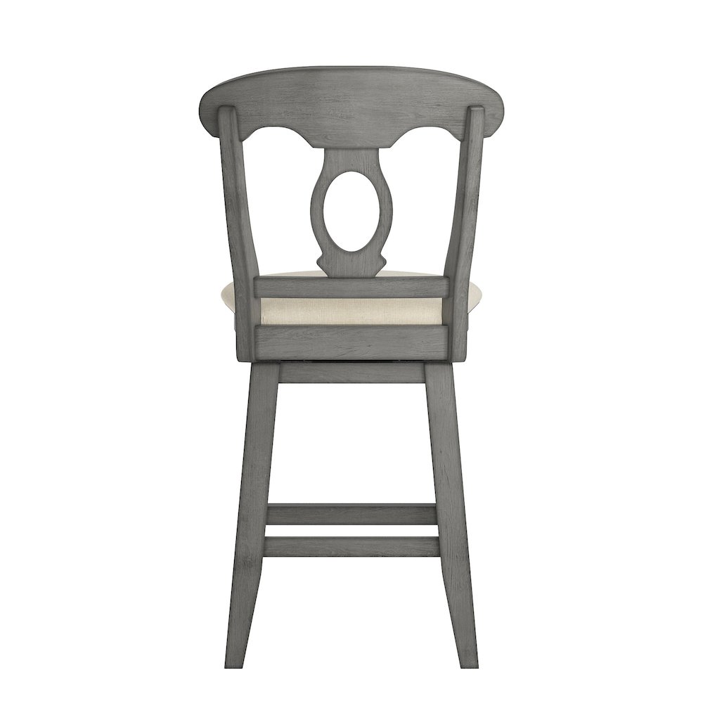 Antique Grey Finish Napoleon Back Swivel Chair W/ Beige Linen Seat. Picture 7