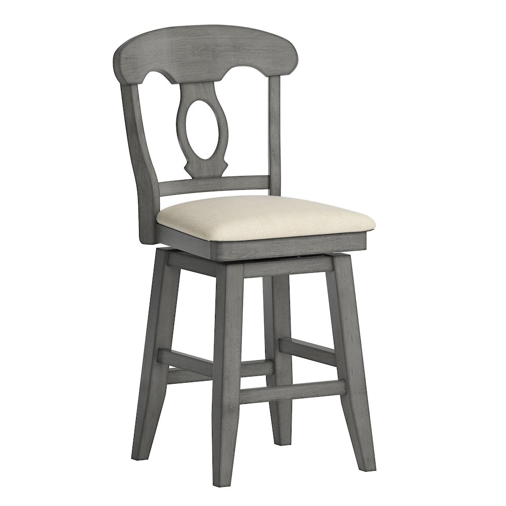 Antique Grey Finish Napoleon Back Swivel Chair W/ Beige Linen Seat. Picture 5