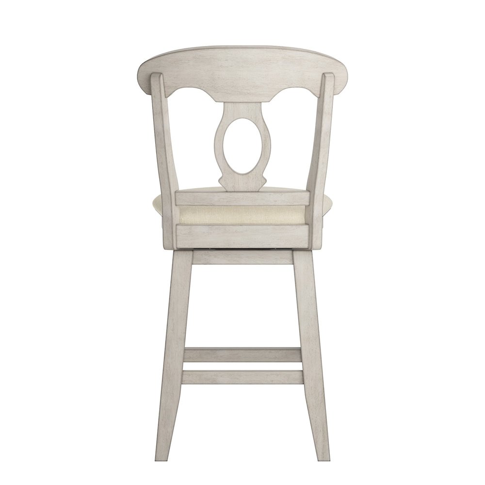 Antique White Finish Napoleon Back  Swivel Chair W/ Beige Linen Seat. Picture 7