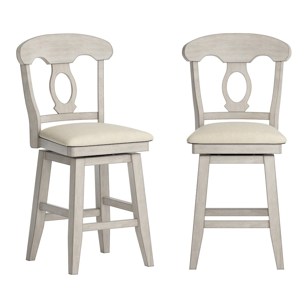 Antique White Finish Napoleon Back  Swivel Chair W/ Beige Linen Seat. Picture 3
