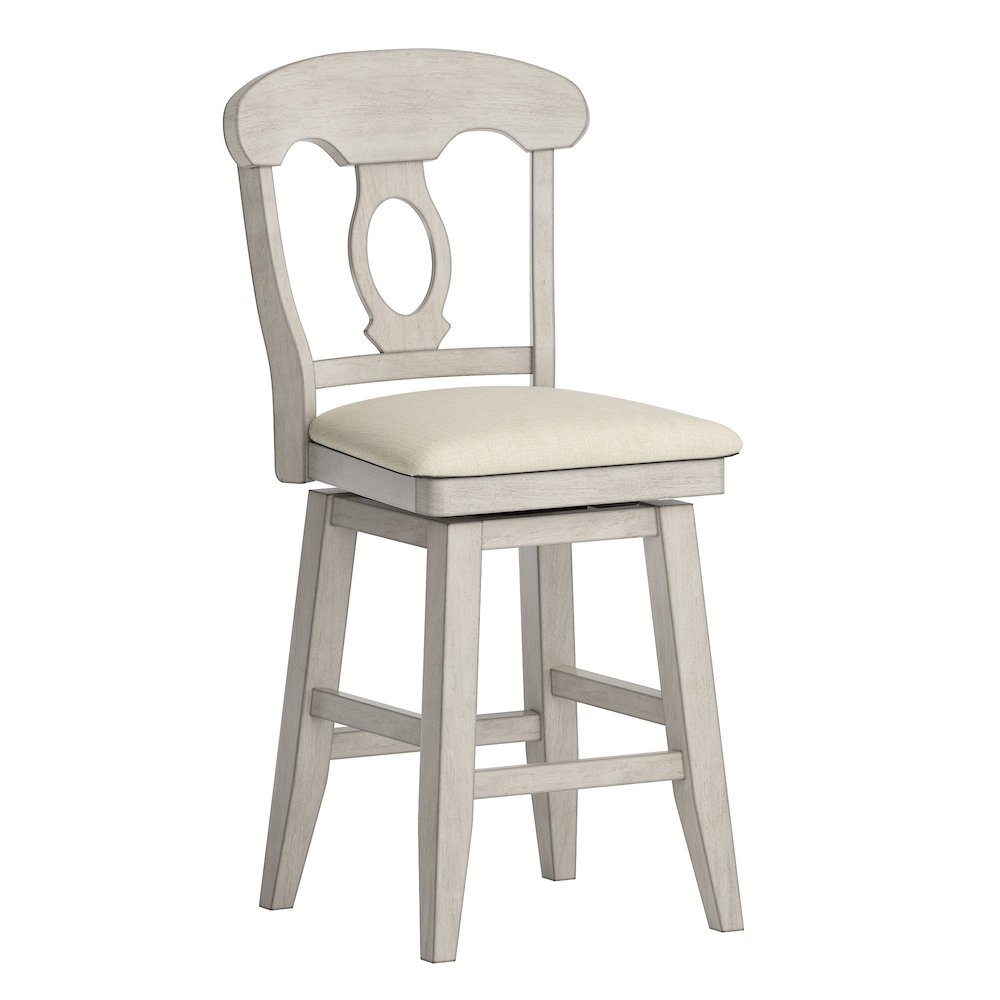 Antique White Finish Napoleon Back  Swivel Chair W/ Beige Linen Seat. Picture 5