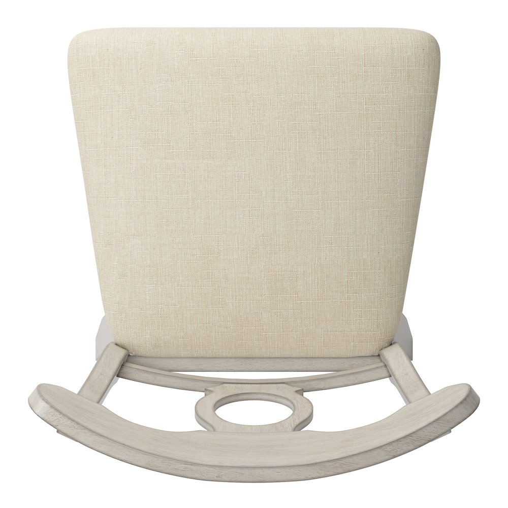 Antique White Finish Napoleon Back  Swivel Chair W/ Beige Linen Seat. Picture 6