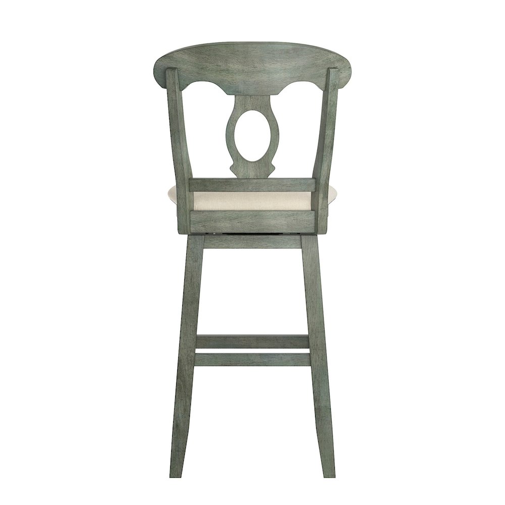 Antique Sage Finish Napoleon Back Swivel Chair W/ Beige Linen Seat. Picture 5