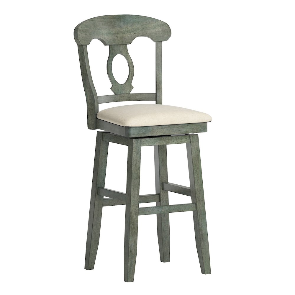 Antique Sage Finish Napoleon Back Swivel Chair W/ Beige Linen Seat. Picture 3