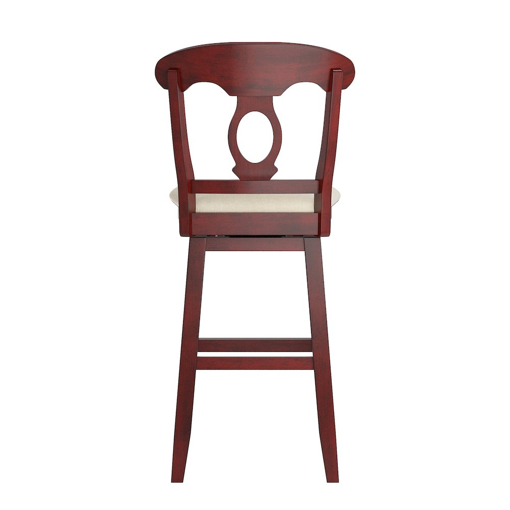 Antique Berry Finish Napoleon Back Swivel Chair W/ Beige Linen Seat. Picture 7