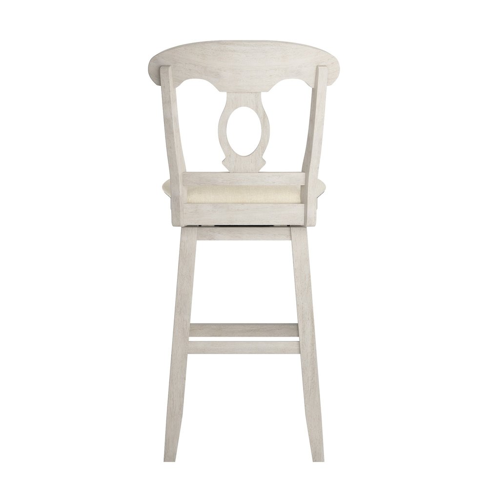 Antique White Finish Napoleon Back Swivel Chair W/ Beige Linen Seat. Picture 5