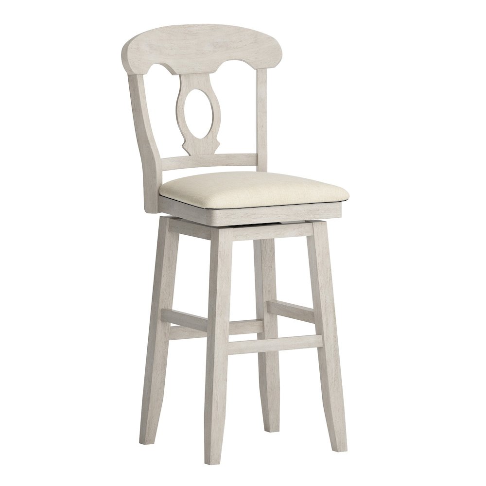 Antique White Finish Napoleon Back Swivel Chair W/ Beige Linen Seat. Picture 3