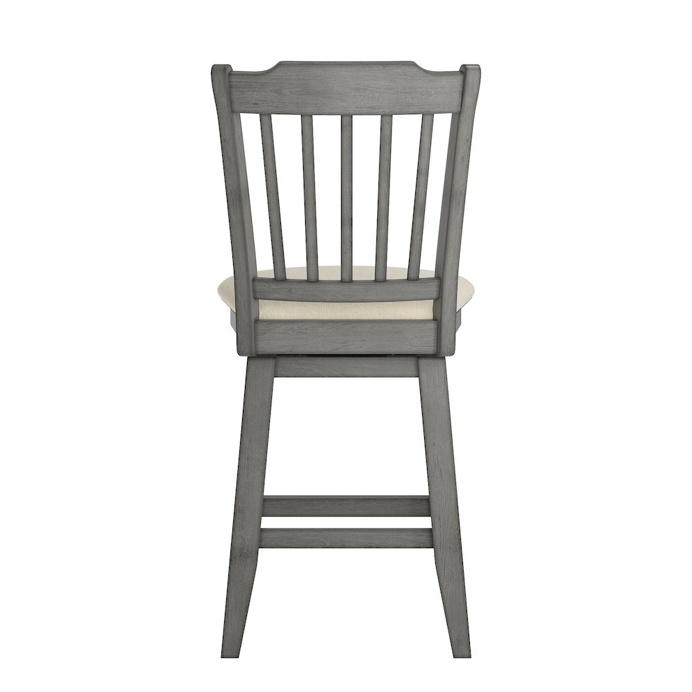 Antique Grey Finish Spindle Back Swivel Chair W/ Beige Linen Seat. Picture 7