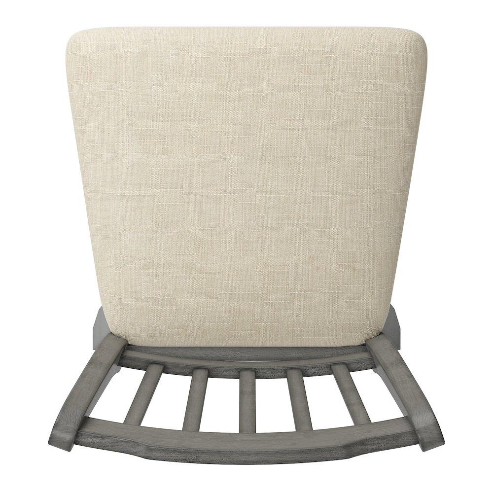 Antique Grey Finish Spindle Back Swivel Chair W/ Beige Linen Seat. Picture 6