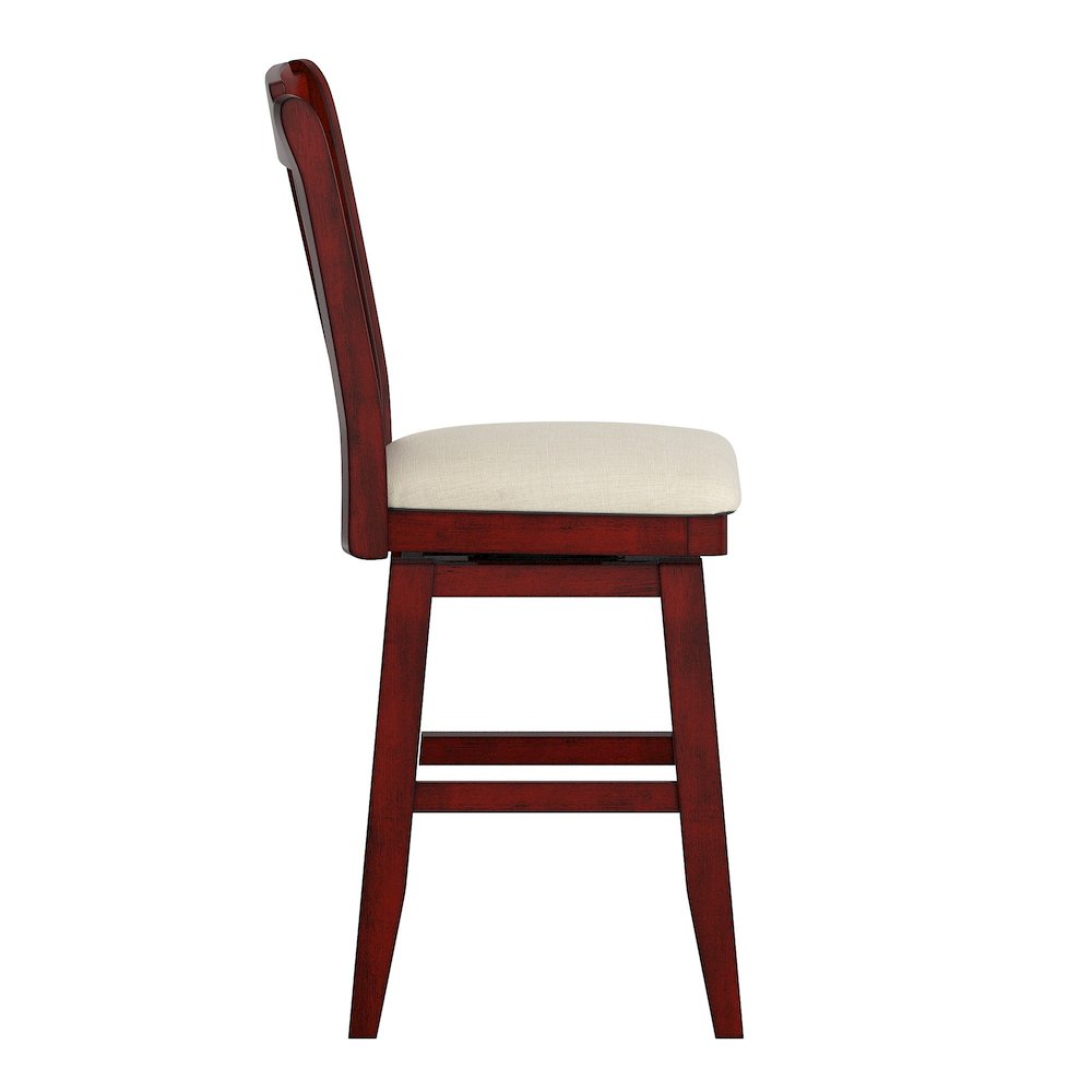 Antique Berry Finish Spindle Back Swivel Chair W/ Beige Linen Seat. Picture 7