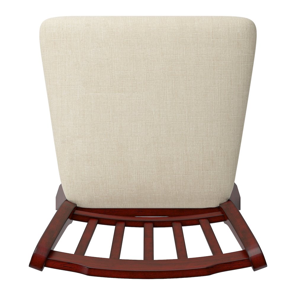 Antique Berry Finish Spindle Back Swivel Chair W/ Beige Linen Seat. Picture 6