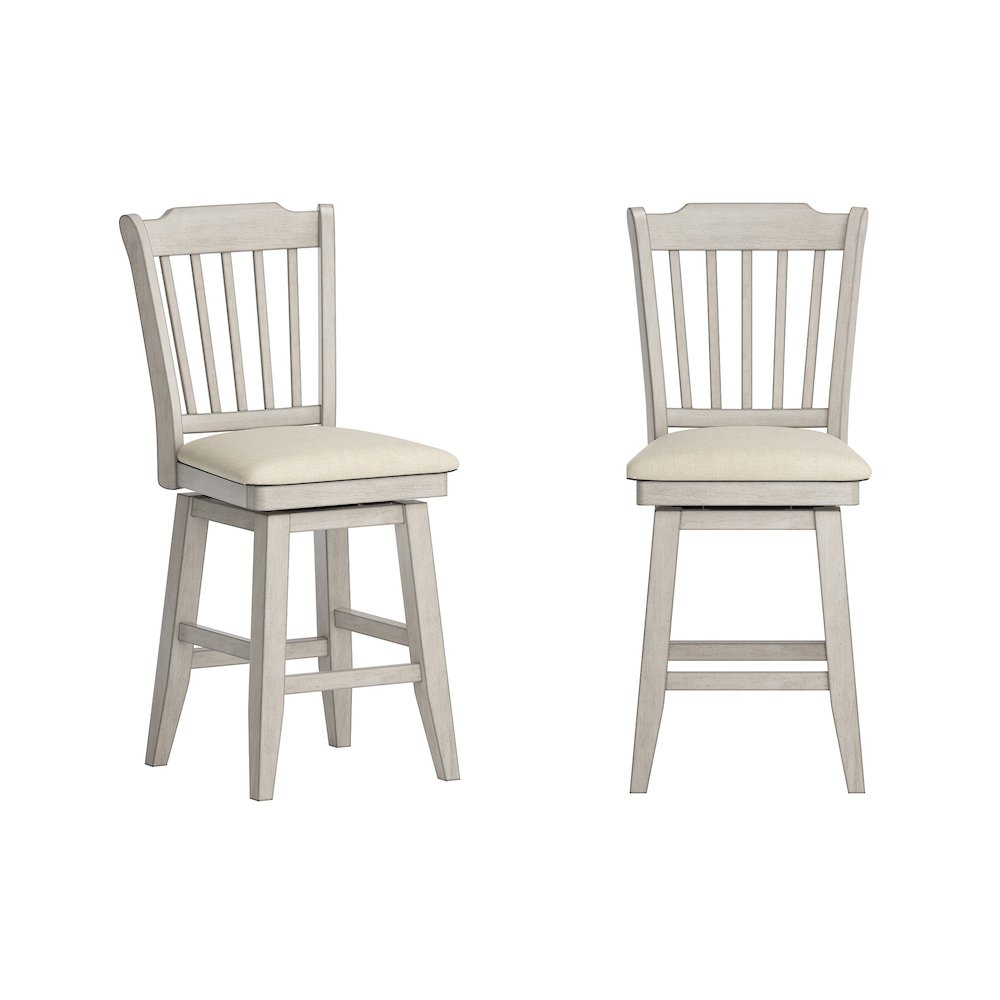 Antique White Finish Spindle Back  Swivel Chair W/ Beige Linen Seat. Picture 3