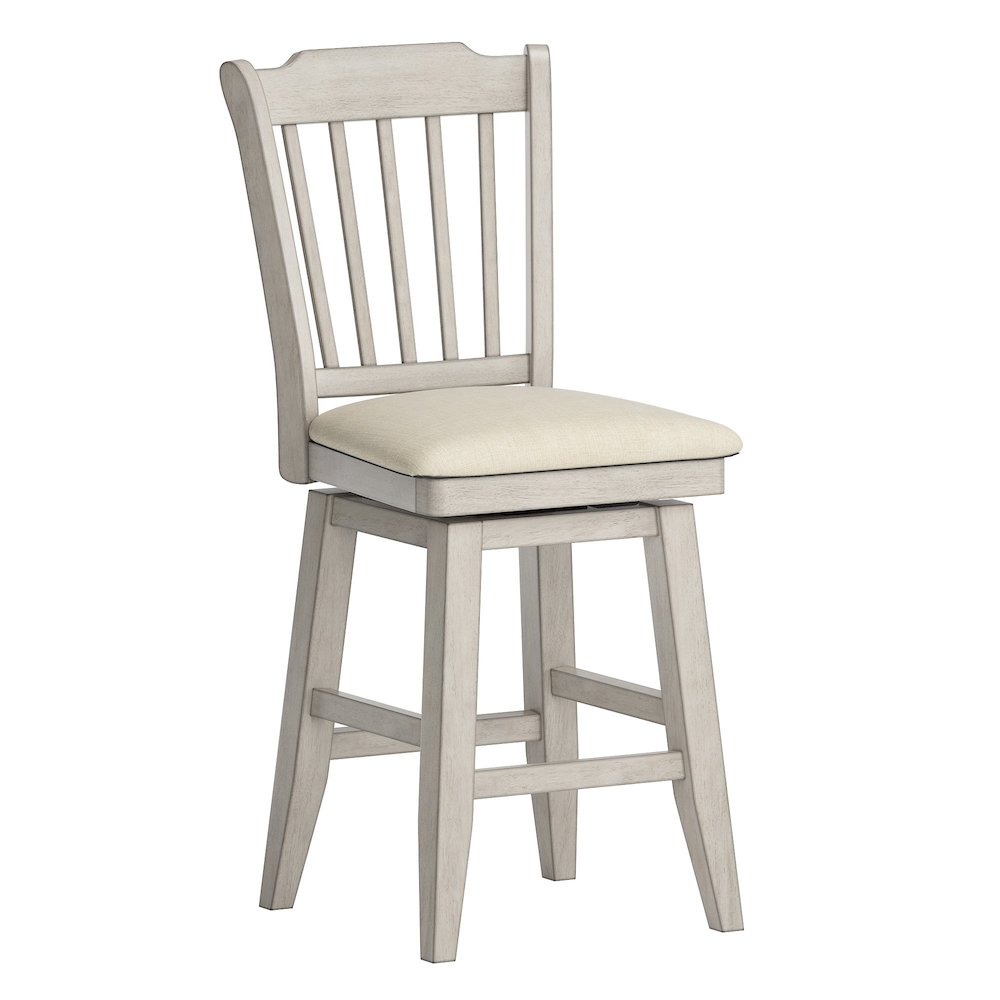 Antique White Finish Spindle Back  Swivel Chair W/ Beige Linen Seat. Picture 5