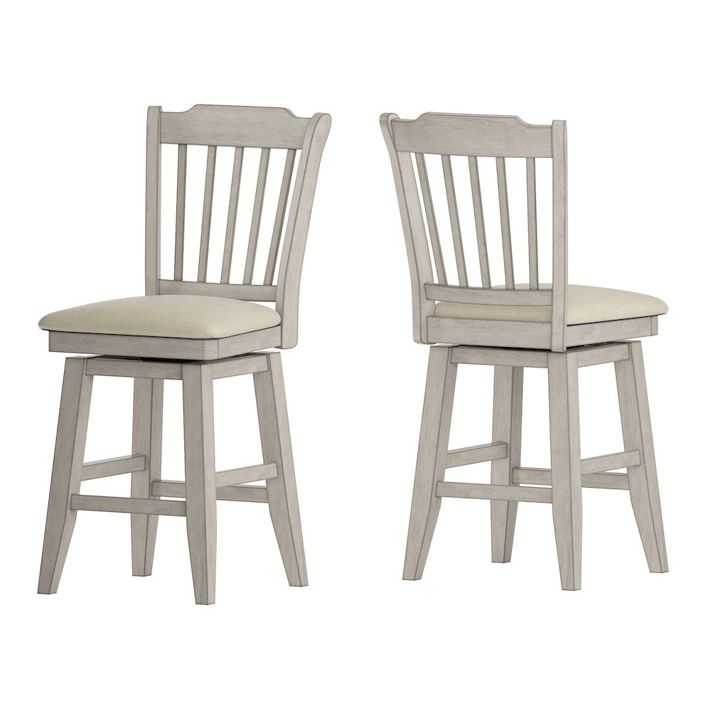Antique White Finish Spindle Back  Swivel Chair W/ Beige Linen Seat. Picture 7