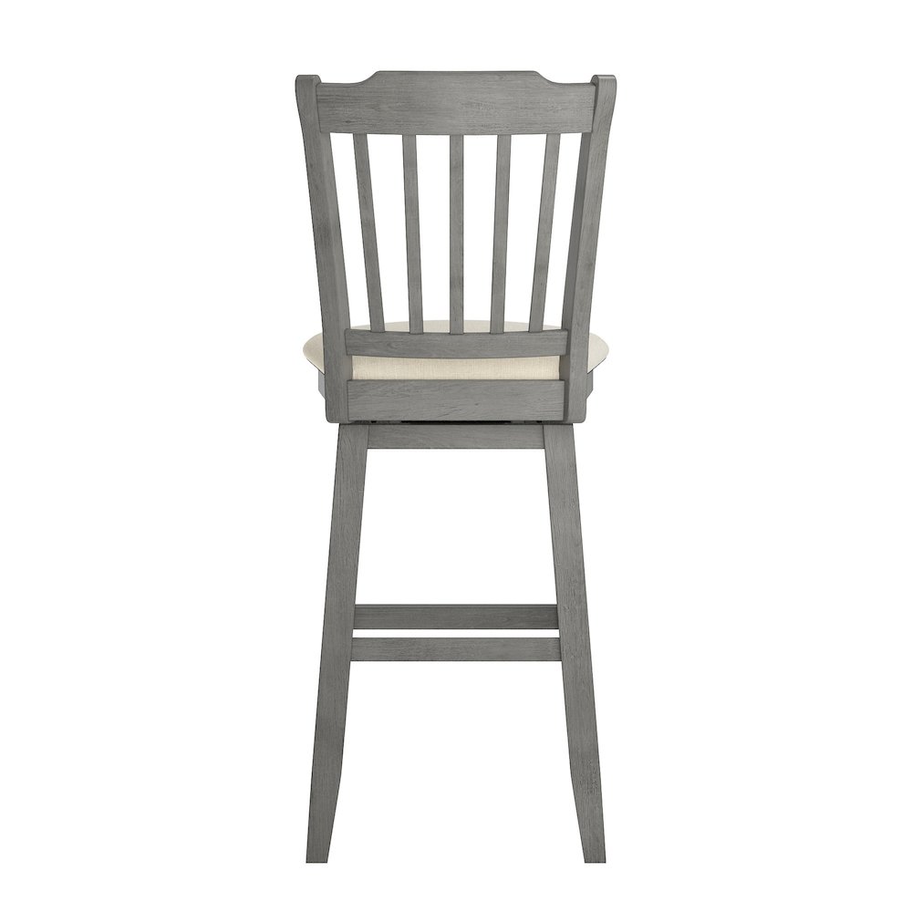 Antique Grey Finish Spindle Back Swivel Chair W/ Beige Linen Seat. Picture 5