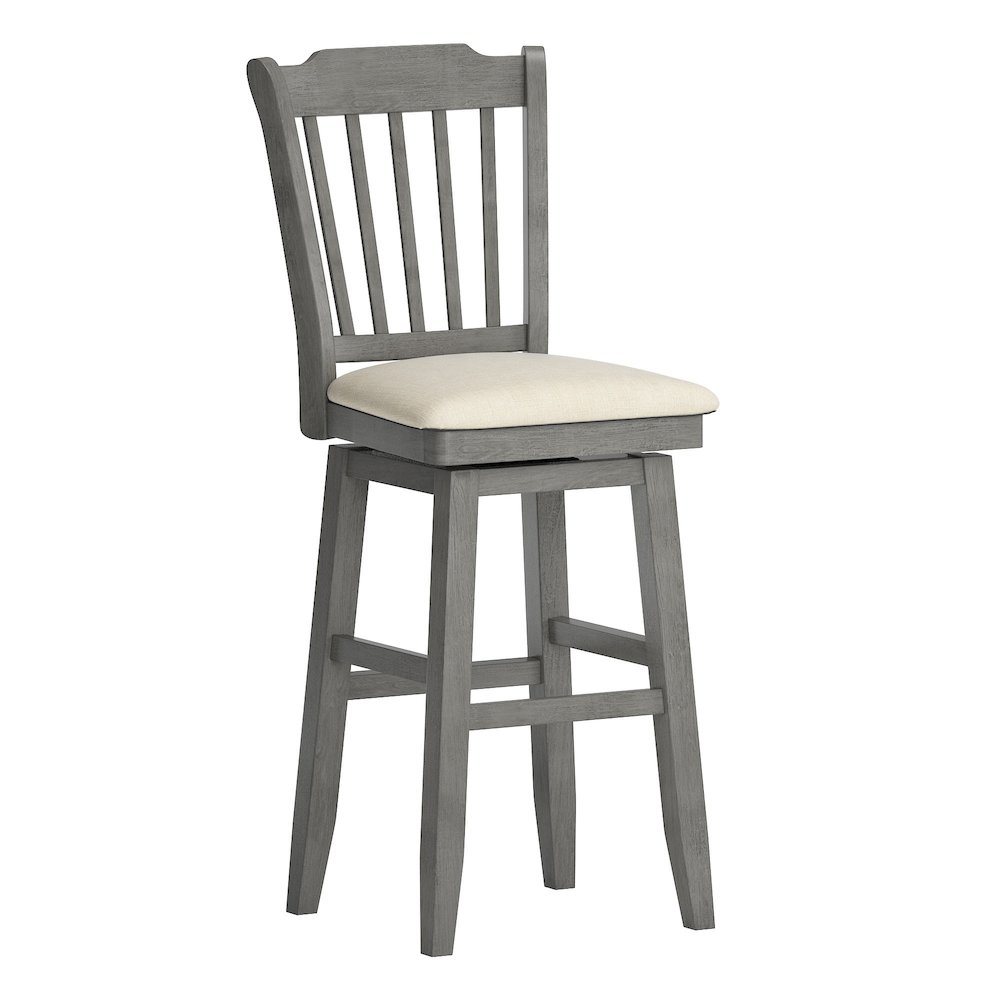 Antique Grey Finish Spindle Back Swivel Chair W/ Beige Linen Seat. Picture 3