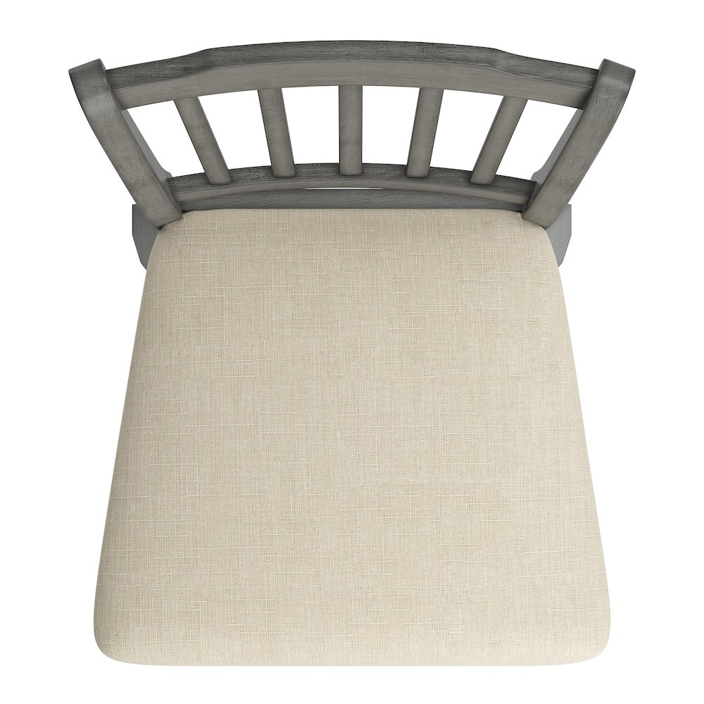 Antique Grey Finish Spindle Back Swivel Chair W/ Beige Linen Seat. Picture 4