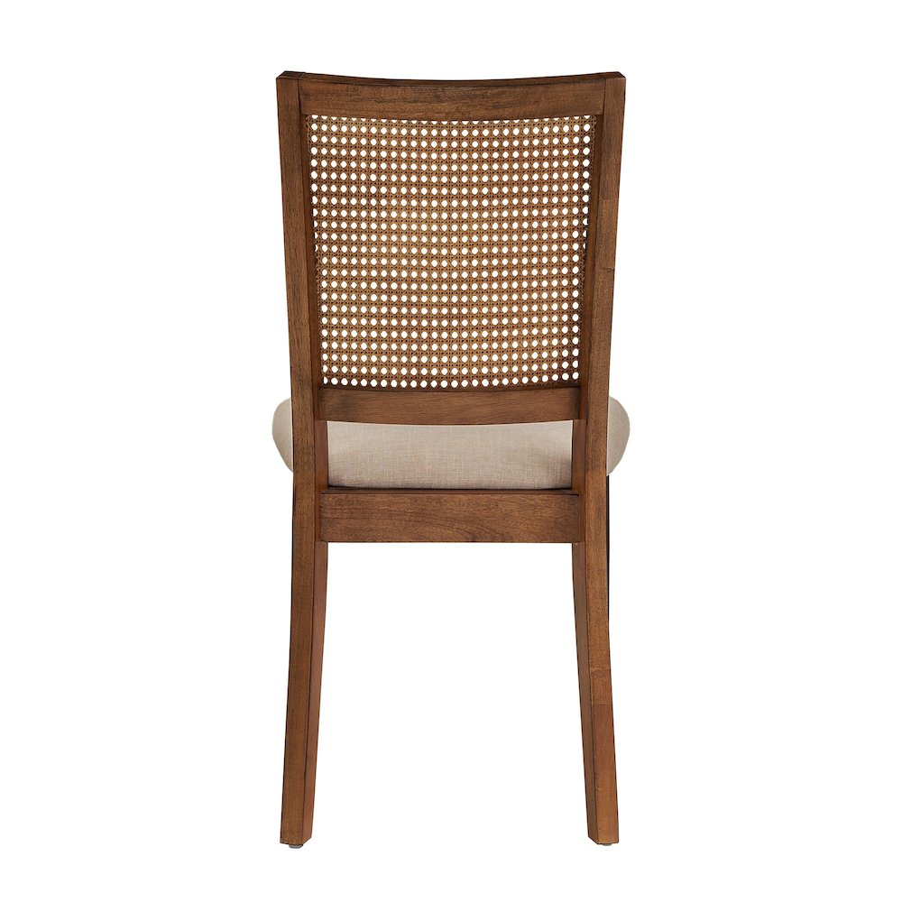 Set of 2, Oak Finish Beige Linen Synthetic Rattan Back Dining Chair. Picture 8