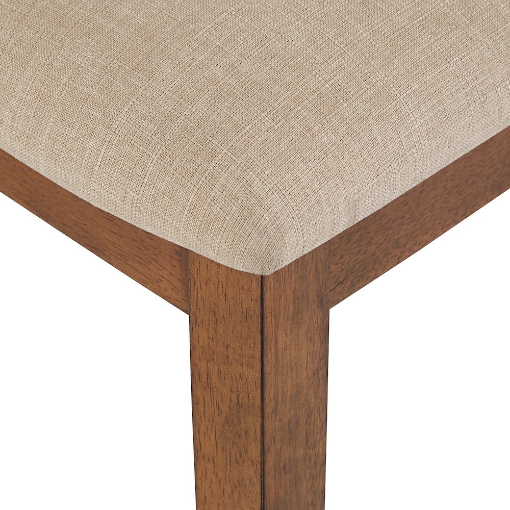 Set of 2, Oak Finish Beige Linen Synthetic Rattan Back Dining Chair. Picture 3