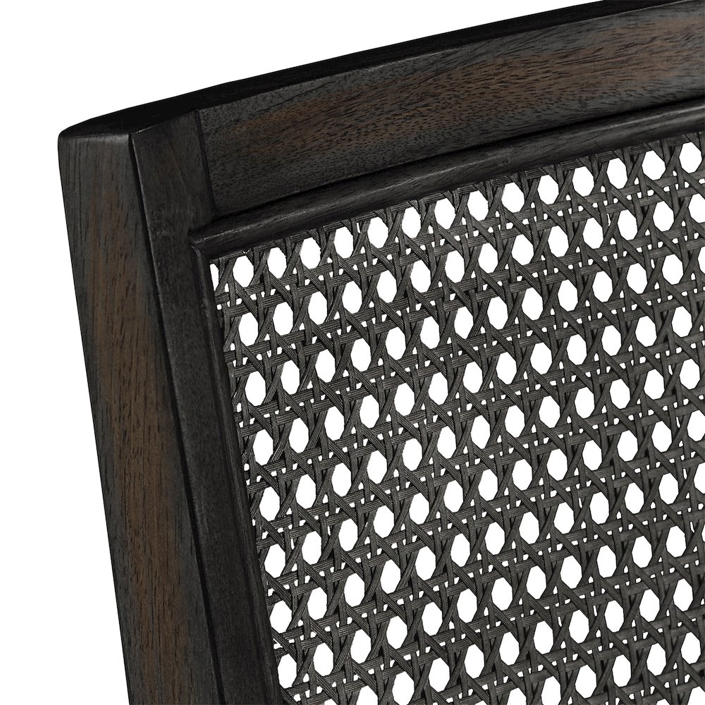 Set of 2, Antique Black Finish Beige Linen Synthetic Rattan Back Dining Chair. Picture 4