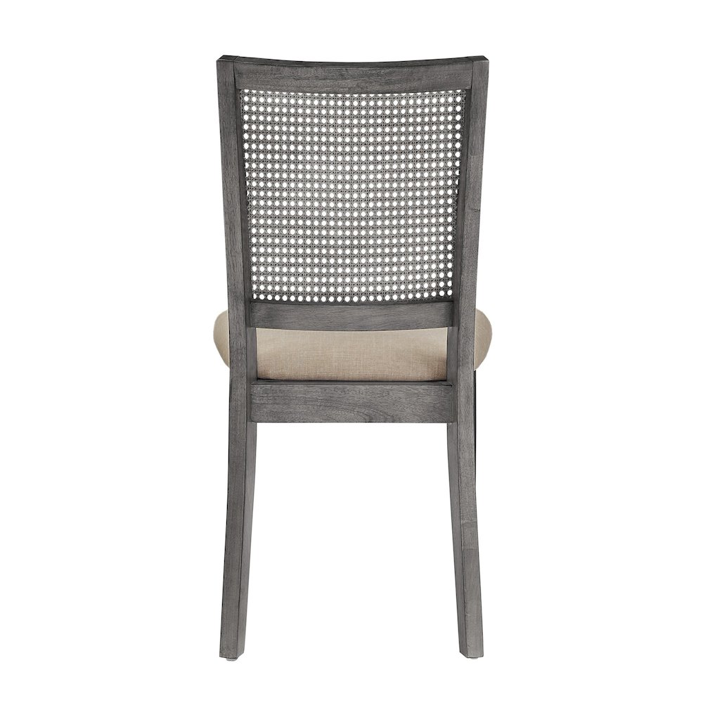 Set of 2, Antique Grey Finish Beige Linen Synthetic Rattan Back Dining Chair. Picture 7