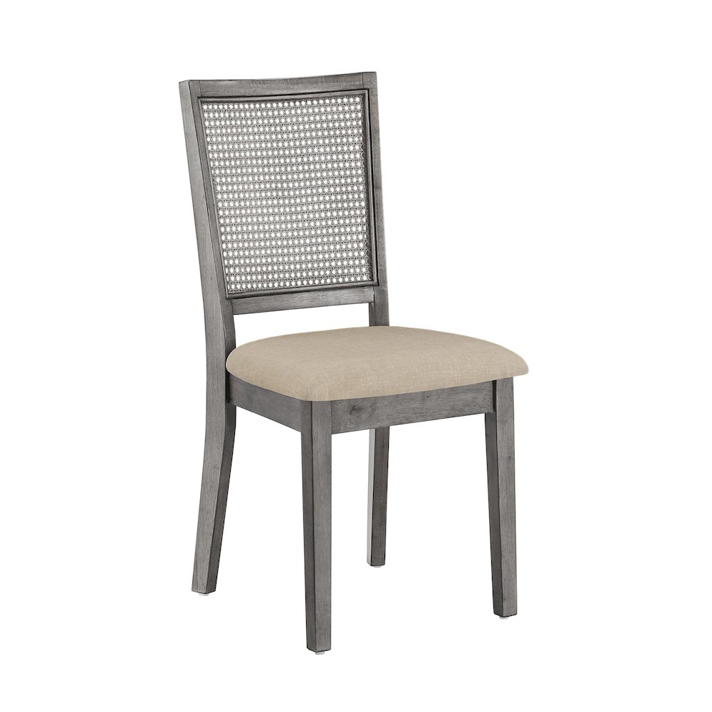 Set of 2, Antique Grey Finish Beige Linen Synthetic Rattan Back Dining Chair. Picture 6