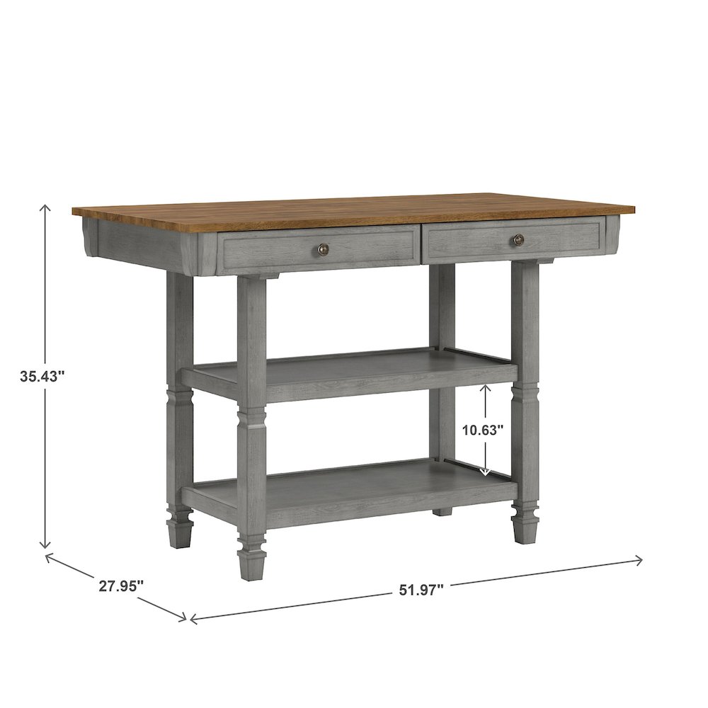 Two-Tone Antique Grey Finish Kitchen Island With Oak Top. Picture 3