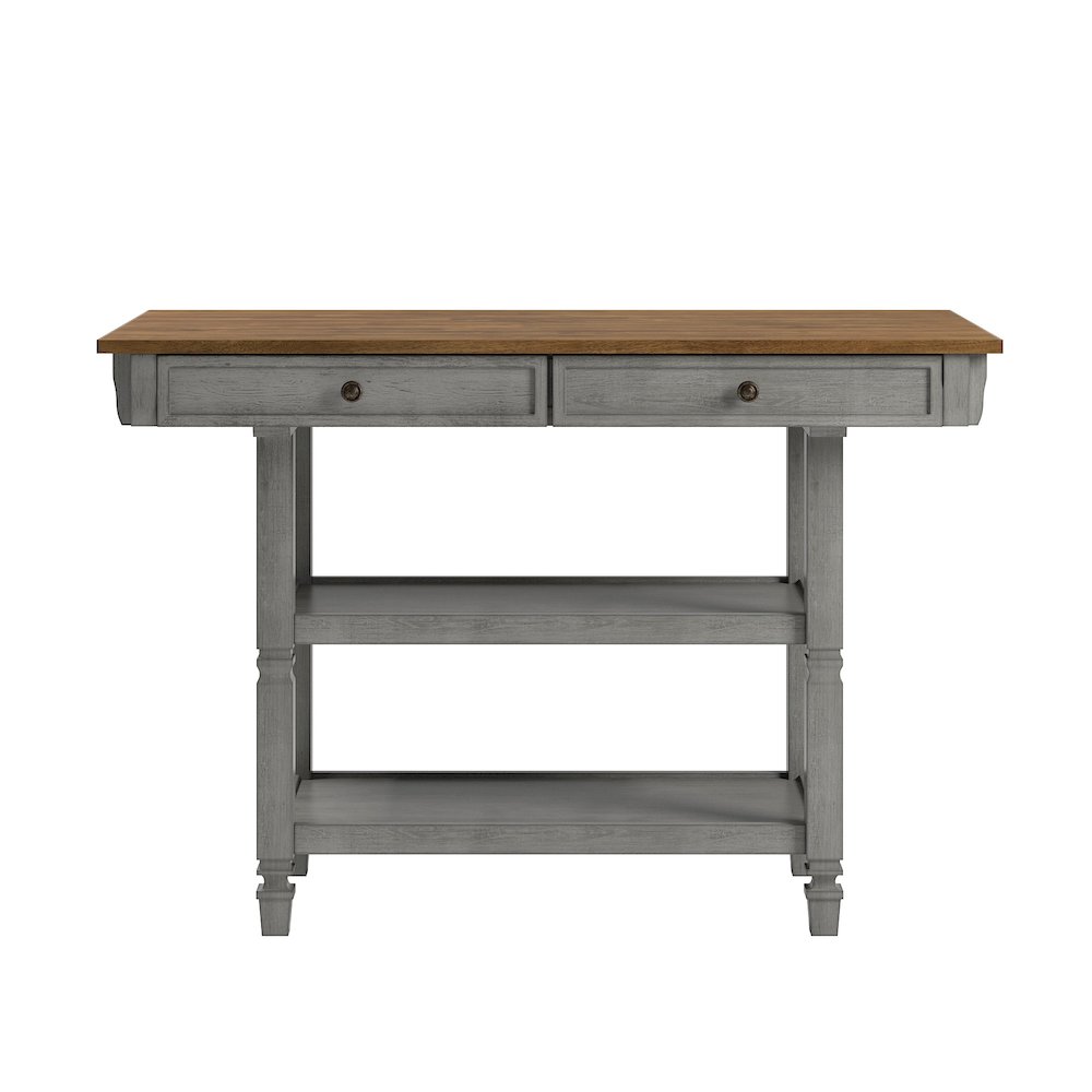 Two-Tone Antique Grey Finish Kitchen Island With Oak Top. Picture 4
