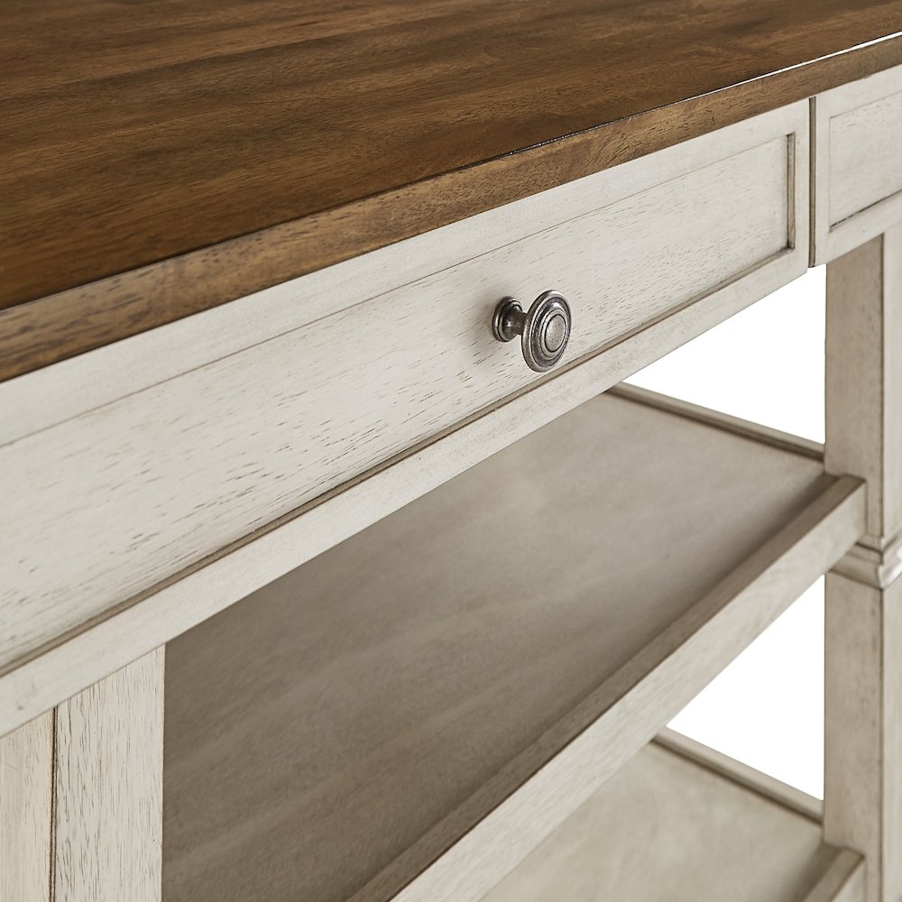 Two-Tone Antique White Finish Kitchen Island With Oak Top. Picture 2